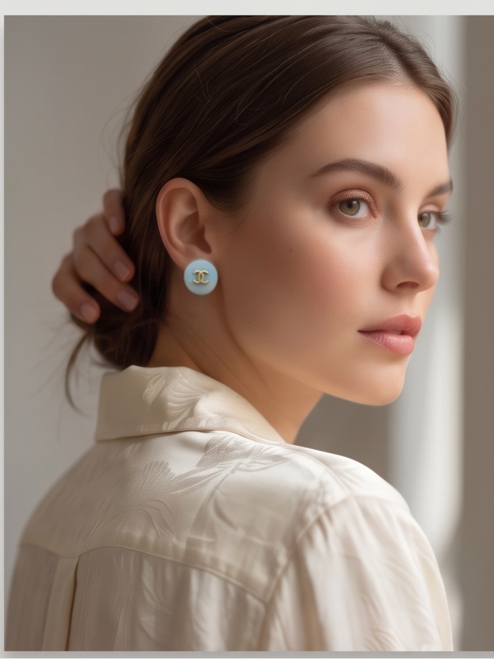 Unbranded Upcycled Powder Blue Round studs Earrings with Gold handmade cute